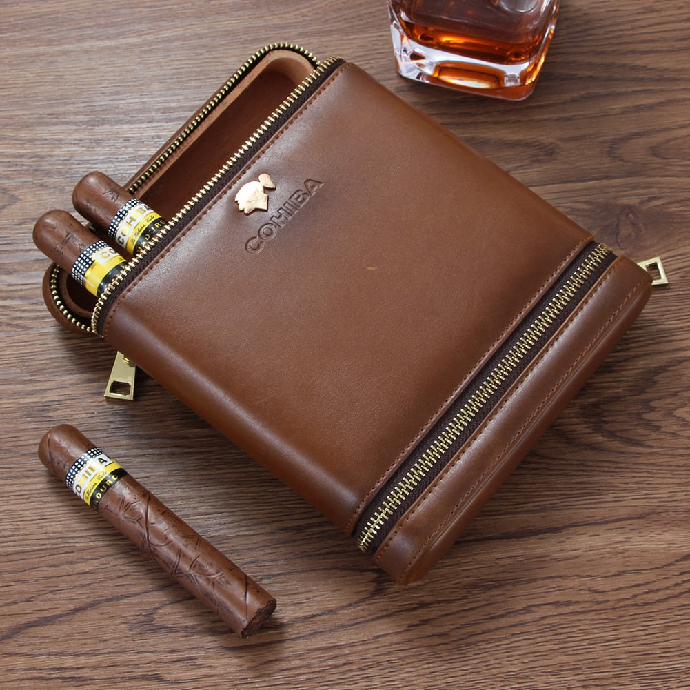 Portable Leather Cigar Case Humidor 6 Holder Mini Humidor Box Tr – theCHEstore.com